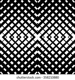 Abstract grid mesh pattern with intersecting lines. Symmetric cellular repeatable, seamless pattern. Monochrome vector art. Grille, Lattice background.