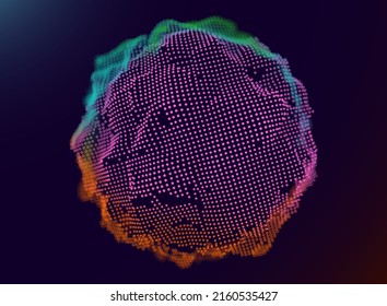 Abstract Grid Noise Sphere on Dark Background. Futuristic Style 3D Sphere Dots. Background for Music or Technology Event or Presentation. Vector Illustration.