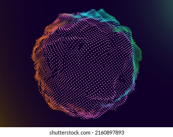 Abstract Grid Noise Sphere on Dark Background. Futuristic Style 3D Sphere Dots. Background for Music or Technology Event or Presentation. Vector Illustration.