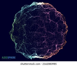 Abstract Grid Noise Sphere on Background. Futuristic Style 3D Sphere Dots. Background for Music or Technology Event or Presentation. Audio Sound Wave Visualization. Vector Illustration.