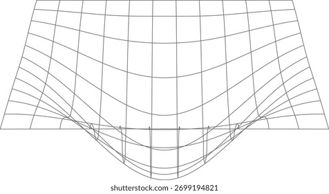 Padrão de grade abstrata com uma forma curva côncava criando uma sensação de profundidade e distorção
