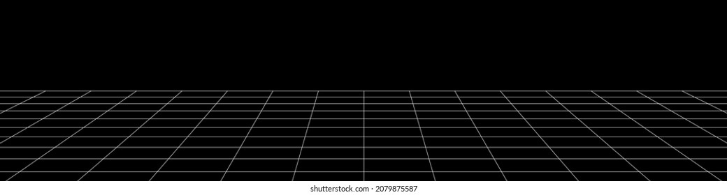 Abstract grid with a perspective view. Futuristic widescreen design. Banner for technology, design, retro. Vector illustration.