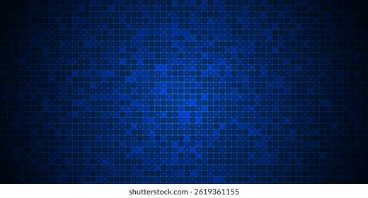 Abstract grid pixel pattern background. Vector illustration element with square, geometric mosaic, texture on dark blue color. Graphic design for digital datum, technology futuristic background