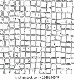 Cuadrícula abstracta de cuadrados de contorno extensible de diferentes tamaños y distancias entre celdas. Macizo vectorial. Ilustración con cuadrados dibujados a mano para fondo, juego, animación, web, impresión, cerámica