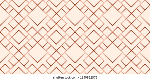 Abstract Grid Rose Gold Geometric Seamless Pattern.