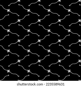 Abstract grid of white lines and polka on black. Fashion graphic design. Modern stylish texture. Monochrome template for prints, textiles, wrapping, wallpaper, business, etc. Vector illustration