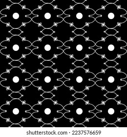Abstraktes Gitter mit weißen Linien und Polla auf Schwarz. Modegrafisches Design. Moderne, stilvolle Textur. Einfarbige Vorlage für Drucke, Textilien, Umhüllungen, Tapeten, Geschäfte usw. Vektorgrafik