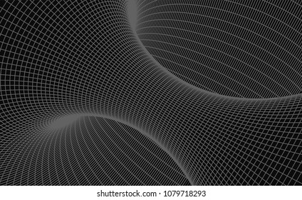 Abstract grid wormhole. Futuristic 3d portal. ?pace-time portal 3d visualization. Wireframe tunnel.