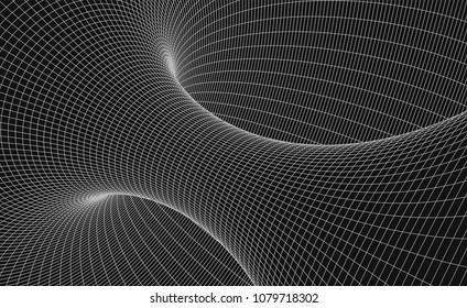 Abstract grid wormhole. Futuristic 3d portal. ?pace-time portal 3d visualization. Wireframe tunnel.