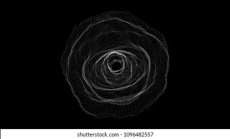 Abstract grid wormhole. Futuristic 3d portal. Space-time portal 3d visualization. Wireframe tunnel.