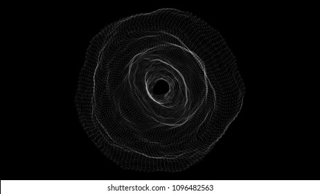 Abstract grid wormhole. Futuristic 3d portal. Space-time portal 3d visualization. Wireframe tunnel.