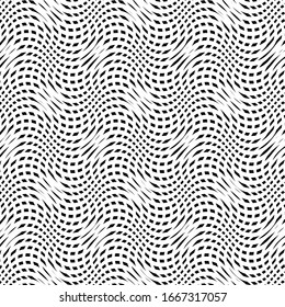 Abstract grille, grating of distorted lines. Wavy, curvy, zig-zag, criss-cross lines grid, mesh texture / pattern. Abstract black and white (monochrome) geometric illustration