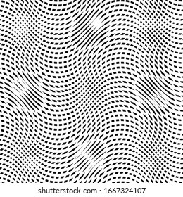 Abstract grille, grating of distorted lines. Wavy, curvy, zig-zag, criss-cross lines grid, mesh texture / pattern. Abstract black and white (monochrome) geometric illustration