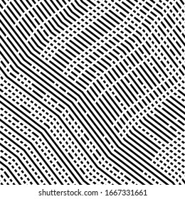 Abstract grille, grating of distorted lines. Wavy, curvy, zig-zag, criss-cross lines grid, mesh texture / pattern. Abstract black and white (monochrome) geometric illustration