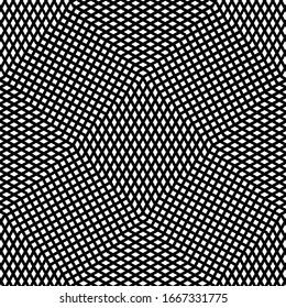 Abstract grille, grating of distorted lines. Wavy, curvy, zig-zag, criss-cross lines grid, mesh texture / pattern. Abstract black and white (monochrome) geometric illustration