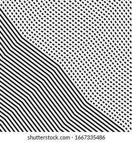 Abstract grille, grating of distorted lines. Wavy, curvy, zig-zag, criss-cross lines grid, mesh texture / pattern. Abstract black and white (monochrome) geometric illustration