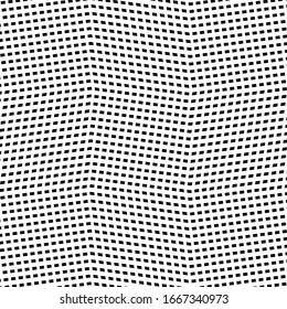 Parrilla abstracta, rallado de líneas distorsionadas. Ondulada, curvada, zig-zag, rejilla cruzada, textura de malla / patrón. Ilustración geométrica en blanco y negro abstracto (monocroma)