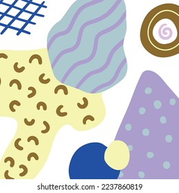 Abstract groovy 70s hand painted boho Memphis design for branding cover, card, poster, website banner. Abstract hand drawn cute illustrations