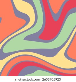 Um plano de fundo abstrato e groovy com ondas orgânicas fluidas em uma paleta de cores retro quente.