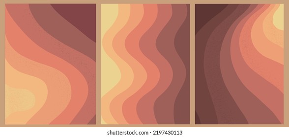 abstract groovy backgrounds set  with wavy stripes in brown palette. Good for backgrounds, wallpaper, social media templates, posters, prints, cards, etc. EPS 10
