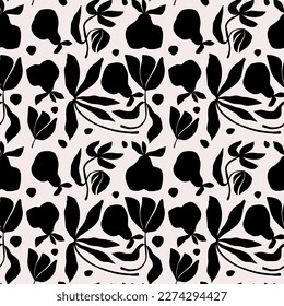 Abstract groovy floral patterns. Modern trendy minimalist Matisse style. Hand drawn for wallpaper, wall decor, fabric, postcard, cover, template, banner.