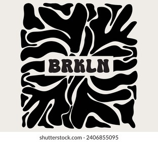 Abstract groovy floral poster BRKLN. Modern trendy BRKLN minimalist style. Hand drawn for wallpaper, poster concept template perfect for postcards Tee Shirt Hoodie design