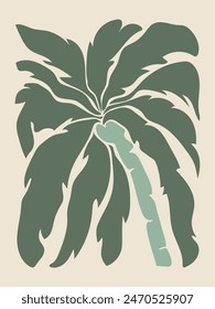 Abstract groovy floral poster. Modern trendy naive matisse minimal style. Palm tree design for wall prints.