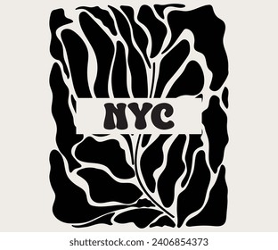 Resumen de póster floral groovy NYC. Moderno estilo minimalista NYC. Dibujado a mano para papel de pared, plantilla de concepto de afiches perfecta para postales Diseño de Tee Shirt Hoodie