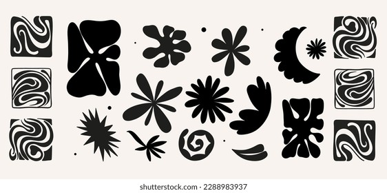 Abstract groovy floral poster Y2K. Modern trendy minimalist style. Hand drawn for wallpaper, wall decor, fabric, postcard, cover, template, banner.