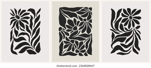 Abstract groovy floral poster Y2K. Modern trendy minimalist style. Hand drawn for wallpaper, wall decor, fabric, postcard, cover, template, banner.