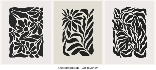 Abstract groovy floral poster Y2K. Modern trendy minimalist style. Hand drawn for wallpaper, wall decor, fabric, postcard, cover, template, banner.