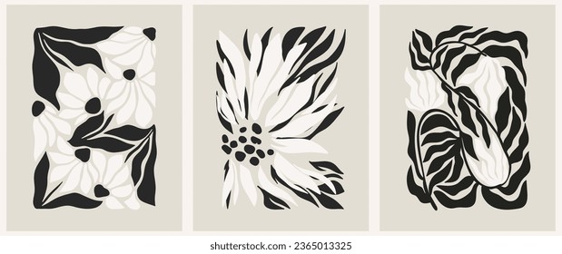 Abstract groovy floral poster Y2K. Modern trendy minimalist style. Hand drawn for wallpaper, wall decor, fabric, postcard, cover, template, banner.