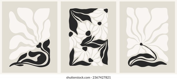 Abstract groovy floral poster Y2K. Modern trendy minimalist style. Hand drawn for wallpaper, wall decor, fabric, postcard, cover, template, banner.