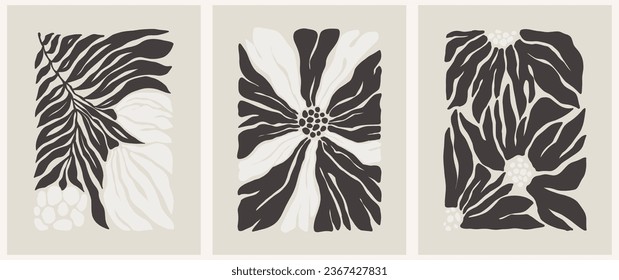 Abstract groovy floral poster Y2K. Modern trendy minimalist style. Hand drawn for wallpaper, wall decor, fabric, postcard, cover, template, banner.