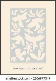 Abstract groovy floral posters dove of peace. Modern trendy Matisse minimal style. Hand drawn design for wallpaper, wall decor, print, postcard, cover, template, banner.