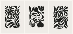 Des Affiches Floral Abstraites Et Groovy. Le Style Moderne Et Branché De Matisse Minimaliste. Conception Dessinée à La Main Pour Fond D'écran, Décoration Murale, Impression, Carte Postale, Couverture, Modèle, Bannière.