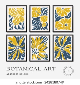 Abstract groovy floral posters. Modern trendy Matisse minimal style. Hand drawn design for wallpaper, wall decor, print, postcard, cover, template, banner.