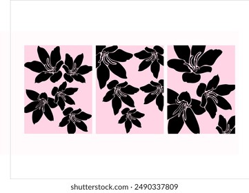 Abstract groovy floral posters. Modern fashionable minimalistic style of Matisse. Hand drawn wallpaper, wall decor, print, card, cover, template, banner. Without artificial intelligence