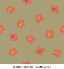 Resumen del fondo vectorial de las flores de groovy. Patrón retro estético boho daisy floral sin costuras. Papel de pared innato. Diseño botánico hippie. Ilustración de repetición botánica