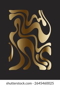 Abstract groovy gold posters flowers in beige tones. Modern trendy Minimal style. Hand drawn design for wallpaper, wall decor, print, postcard, cover, template, banner.