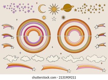 Abstract groovy and hippie astrological sign. Set of Different colored Vector illustartions	
