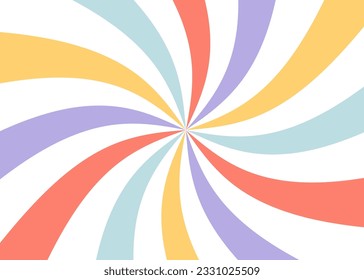 Abstract groovy hippie background. Distorted colorful sunburst in trendy retro psychedelic style. Vector illustration