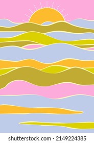 abstract groovy landscape background in bright retro colors