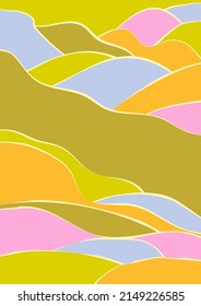 abstract groovy landscape background in bright retro colors