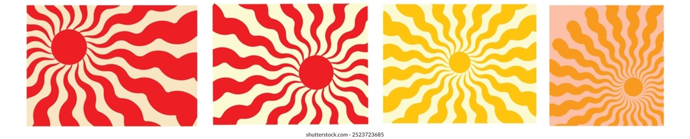 Abstract groovy poster. Colorful background with sun. Wall decor. Vector illustration in trendy psychedelic cartoon style. Stay groovy. Good vibes