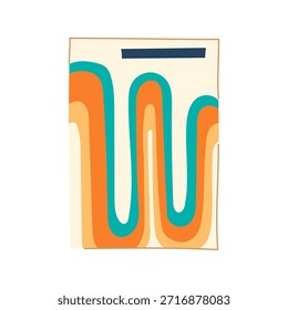 Abstractas diseño de póster groovy que crea un patrón ondulado continuo con líneas curvas atrevidas en una cálida paleta de colores retro, reflejando una estética psicodélica y vintage
