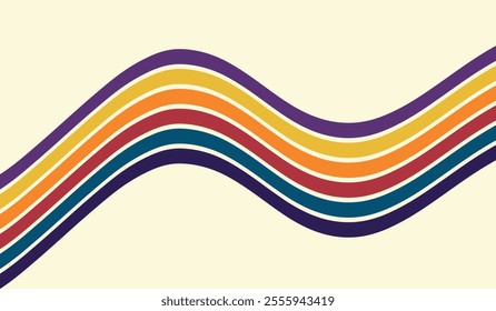 Abstract groovy rainbow background. Wavy line hippie retro style. Vector illustration