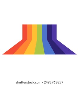 Abstract groovy rainbow design. 70s Hippie retro stile perspective lines background. Vector illustration isolated on white background