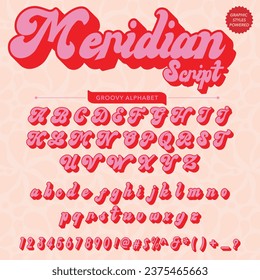 Abstract  groovy related meridian Script Retro Font template design 