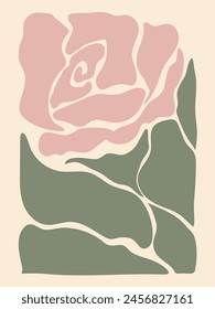 Abstractas fondo de rosa romántica groovy poster.Vector poster de estética retro de moda ilustración de flores contemporáneas.